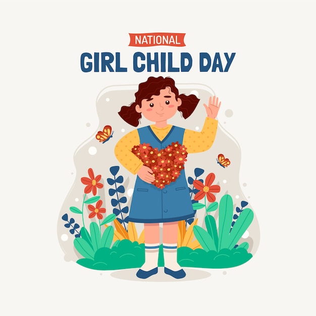Flat national girl child day illustration