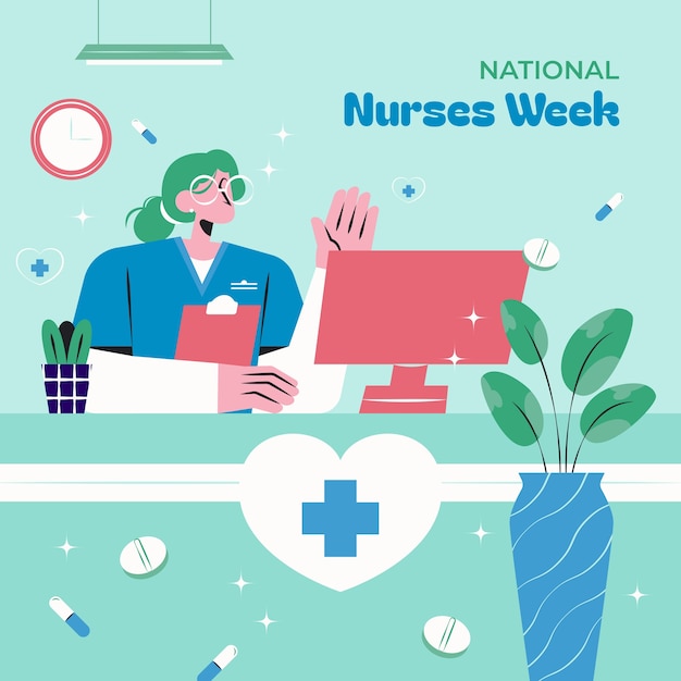 Vettore illustrazione della settimana nazionale delle infermiere piatte