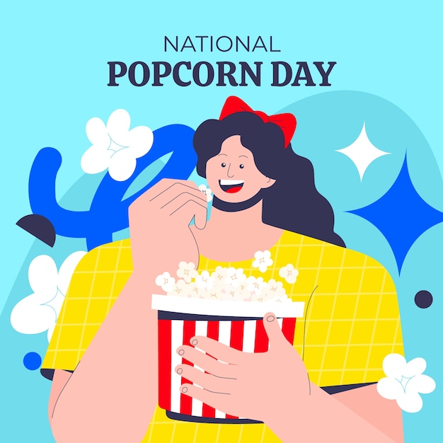 Vettore illustrazione della giornata nazionale del popcorn piatto