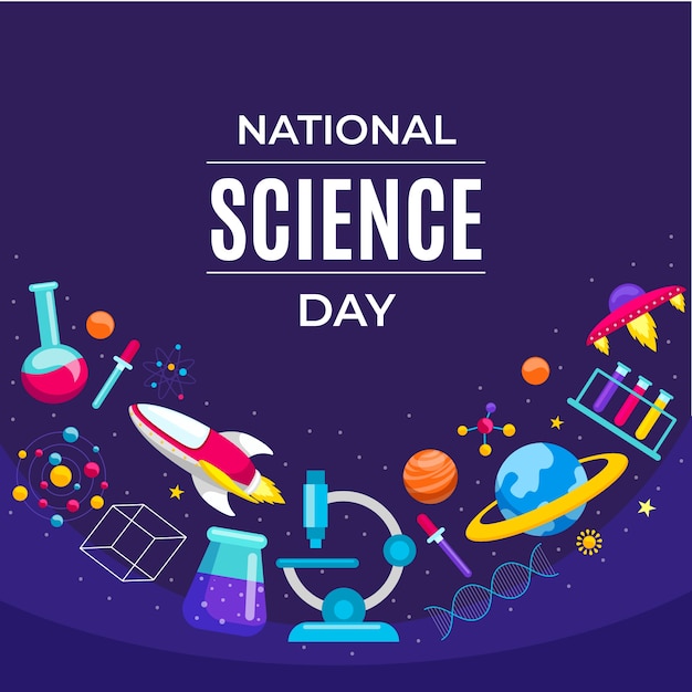 Vector flat national science day illustration