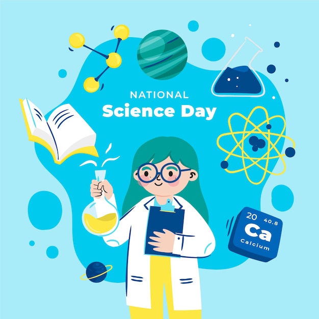 Flat national science day illustration