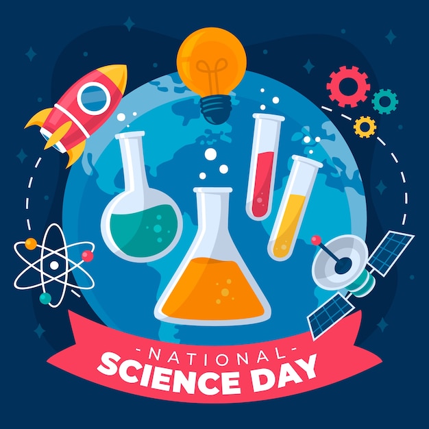 Flat national science day illustration