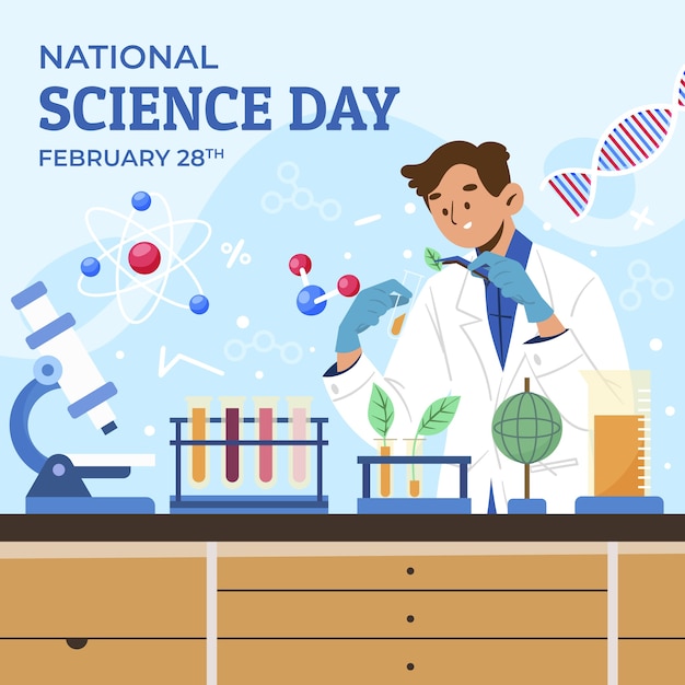 Flat national science day illustration