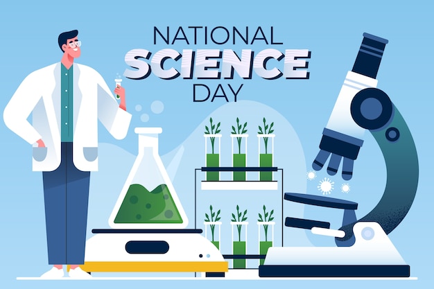 Flat national science day illustration