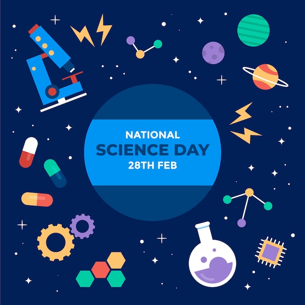 Flat national science day illustration