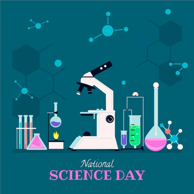 Flat national science day illustration