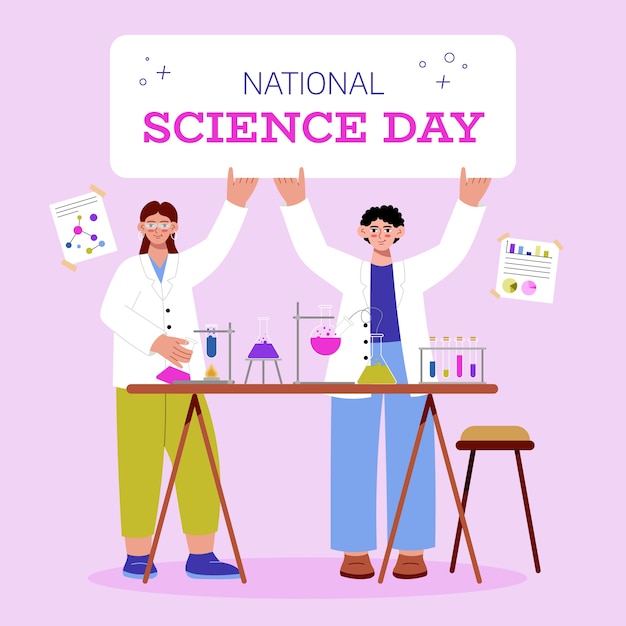 Flat national science day illustration