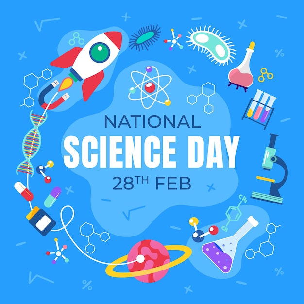 Flat national science day illustration