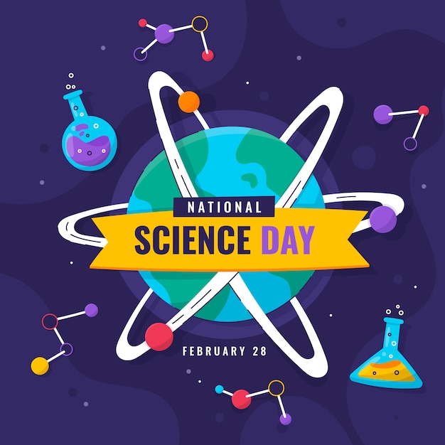 Flat national science day illustration