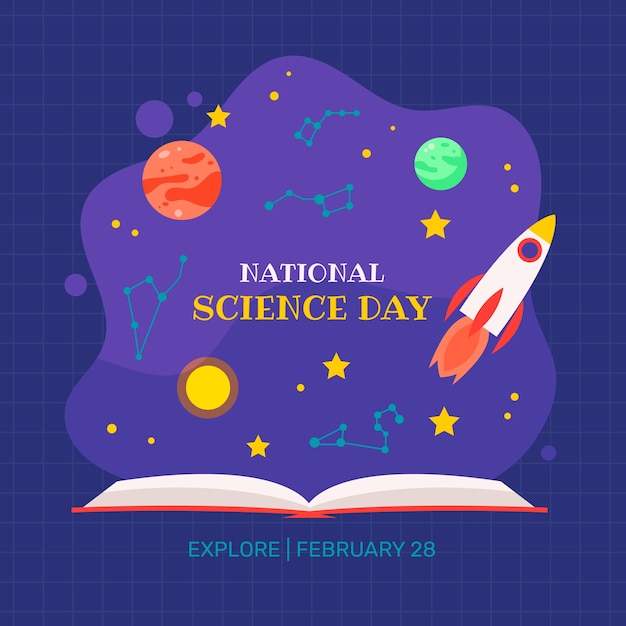 Vettore illustrazione piatta della giornata nazionale della scienza