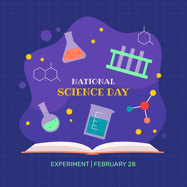 Flat national science day illustration