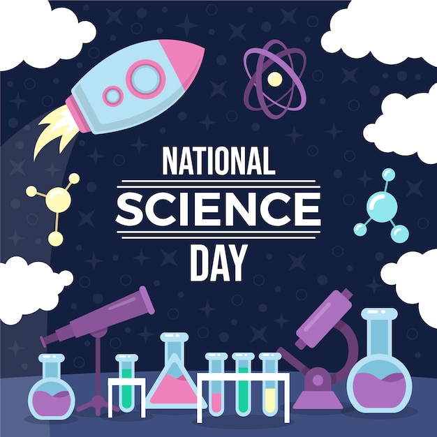 Flat national science day illustration