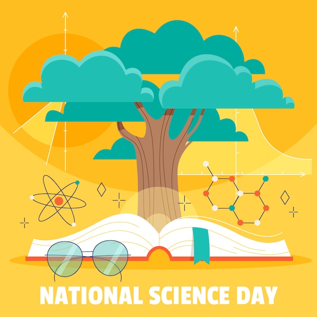 Flat national science day illustration