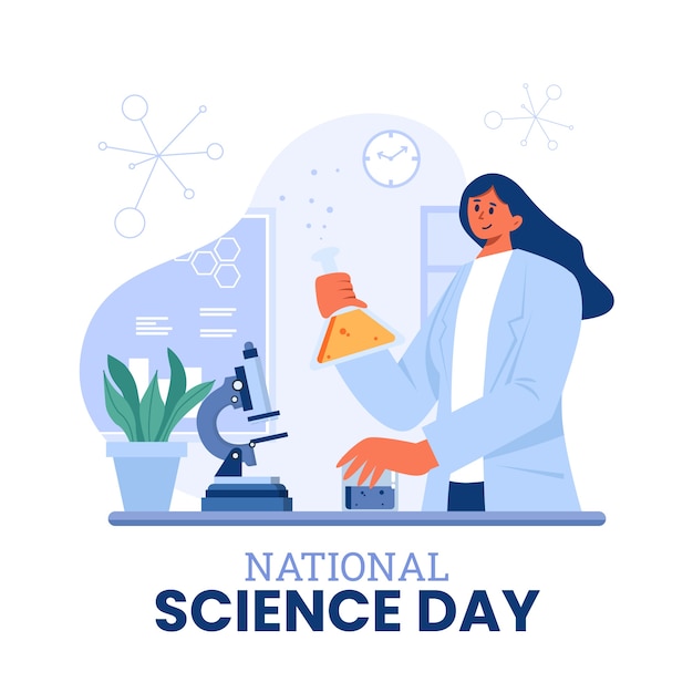 Flat national science day illustration