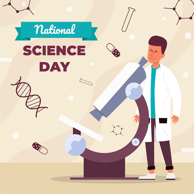 Flat national science day illustration