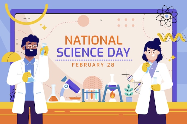 Flat national science day illustration