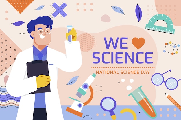 Flat national science day illustration