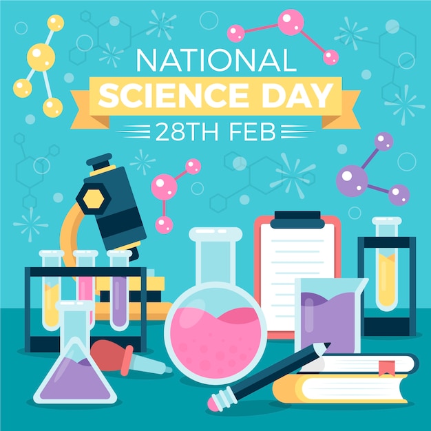 Flat national science day illustration