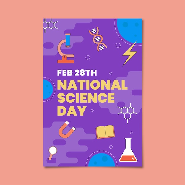 Flat national science day vertical poster template