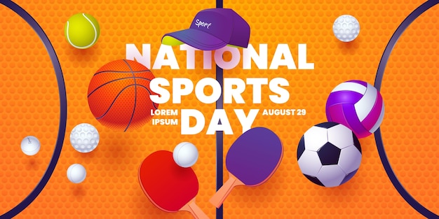 Vector flat national sports day horizontal banner template