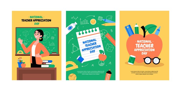 Vector flat national teacher appreciation day greeting cards collection