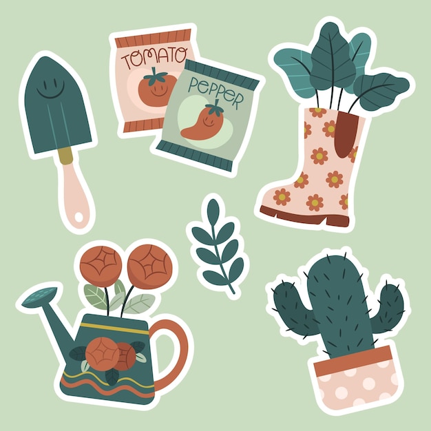 Flat nature stickers collection