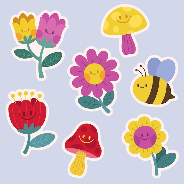 Vector flat nature stickers collection