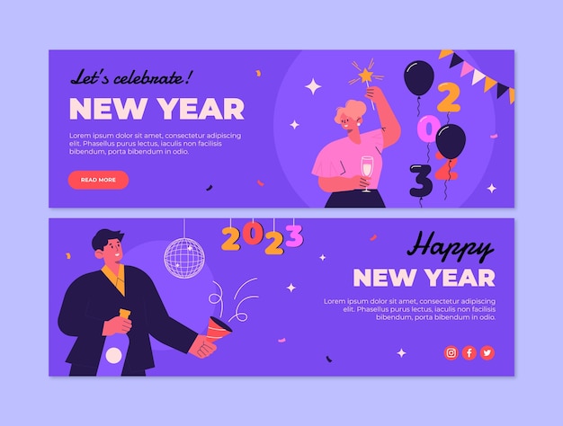 Vector flat new year 2023 banners set