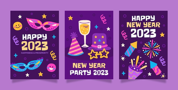 Vector flat new year cards collection