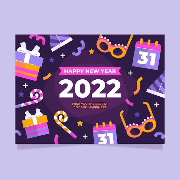 Flat new year greeting card template