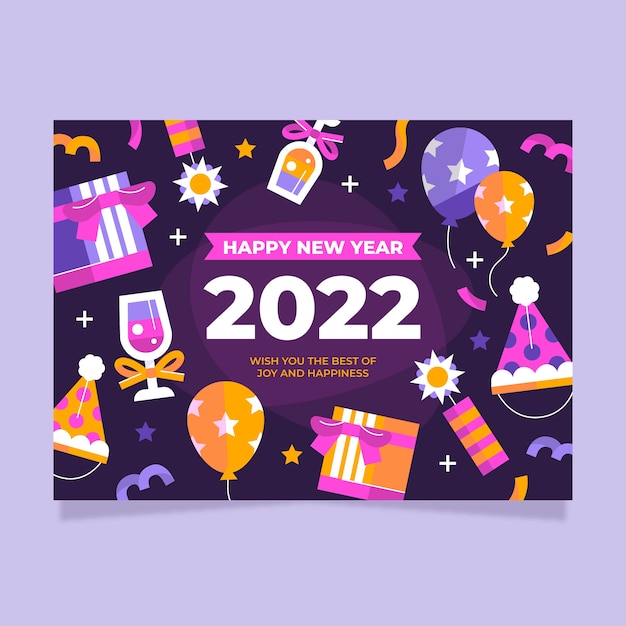 flat new year greeting card template