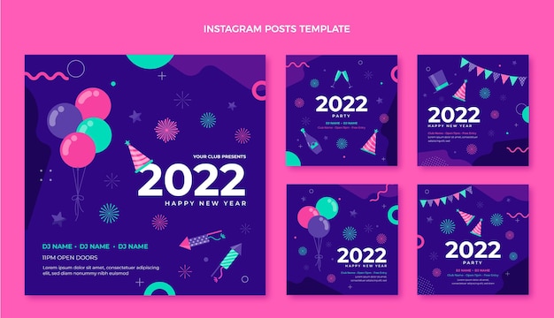 Flat new year instagram posts collection