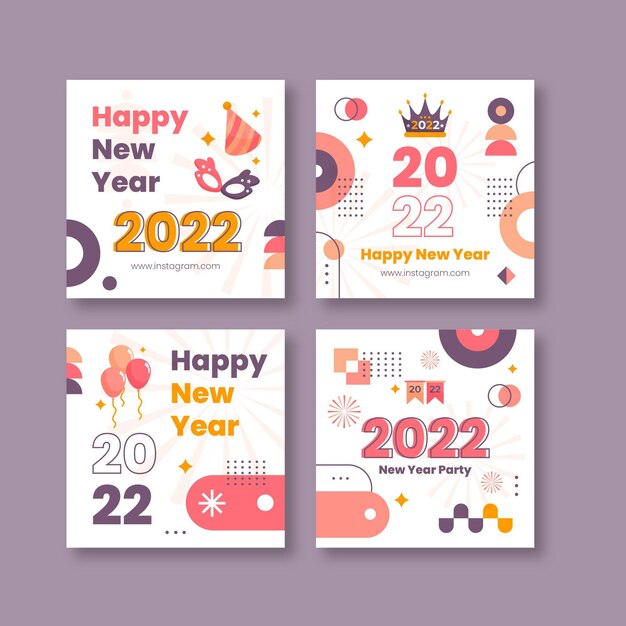 Vector flat new year instagram posts collection