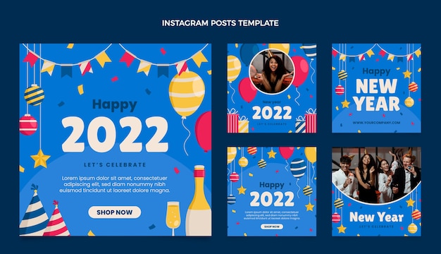 Vector flat new year instagram posts collection