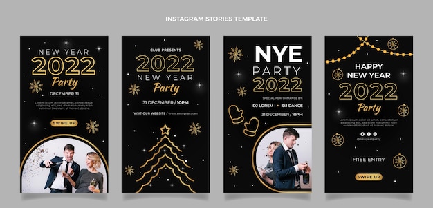 Vector flat new year instagram stories collection