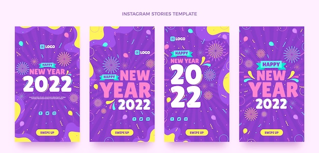 Flat new year instagram stories collection