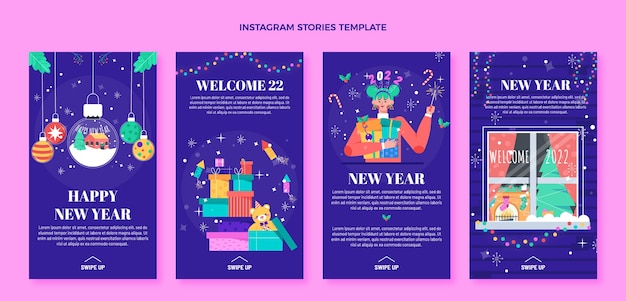 Vector flat new year instagram stories collection