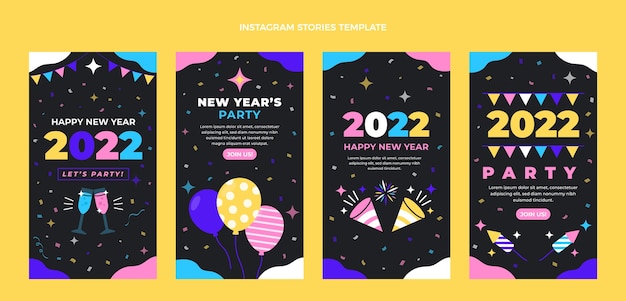 Vector flat new year instagram stories collection