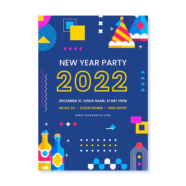 Flat new year party flyer template