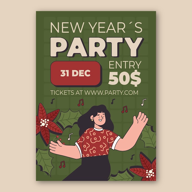 Vector flat new year party flyer template