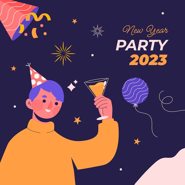 平坦的新年夜的庆祝插图