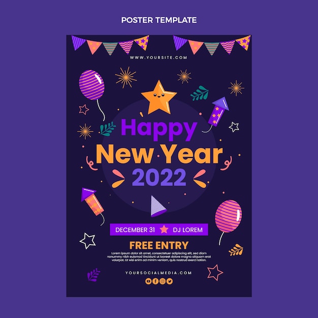 Flat new year vertical poster template