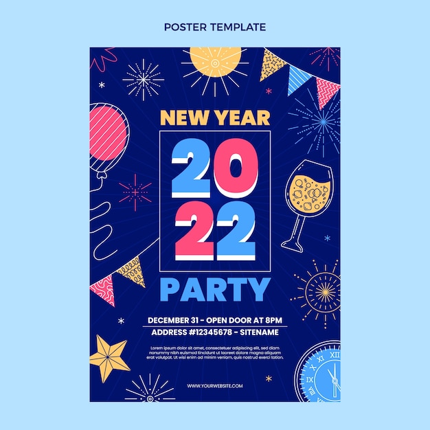 Flat new year vertical poster template