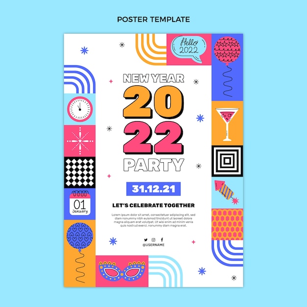 Flat new year vertical poster template