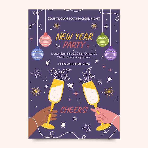 Vector flat new year vertical poster template