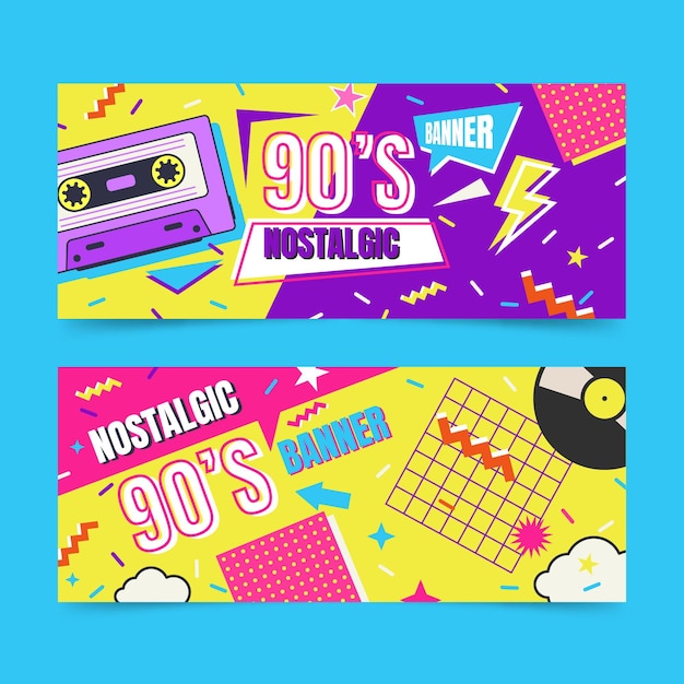 Vector flat nostalgic 90's banners