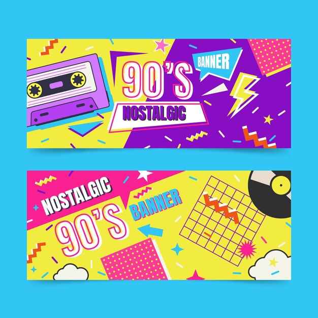 Flat nostalgic 90's banners