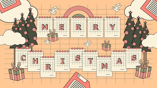 Flat nostalgic 90's merry christmas  background