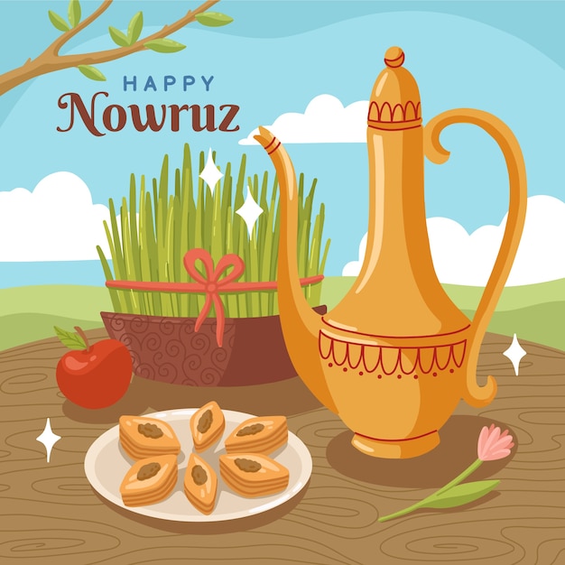 Vettore illustrazione di nowruz piatto