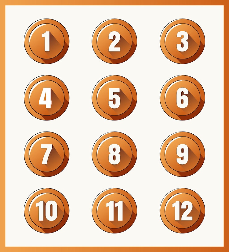 Vector flat number icon vector design 1 to 12 number buttons for ui game and educational projects